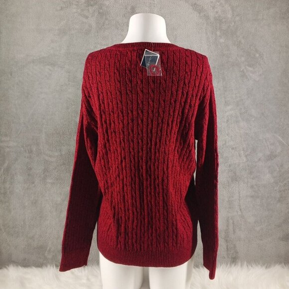 NWT KAREN SCOTT Christmas Sweater LARGE(12-14) Red Cable Knit V-neck Cotton 100% - Picture 7 of 12